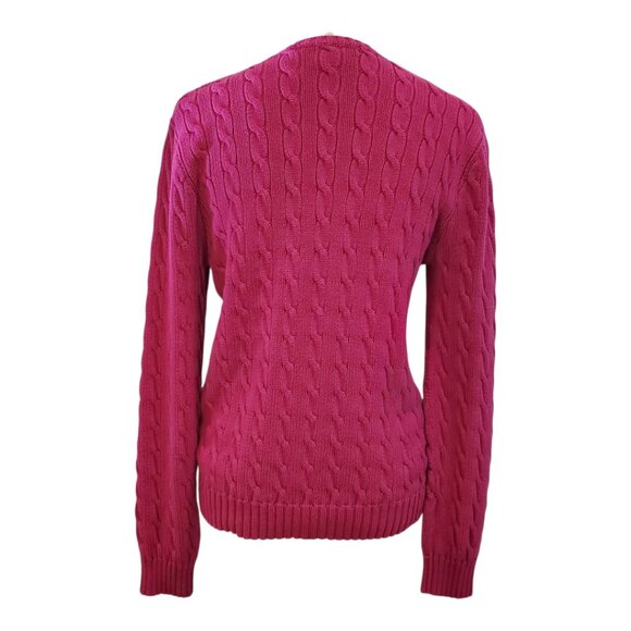 RALPH LAUREN SPORT SZ XL Women's 100% Cotton Cable Knit V-Neck Sweater Fuchsia - Picture 5 of 7